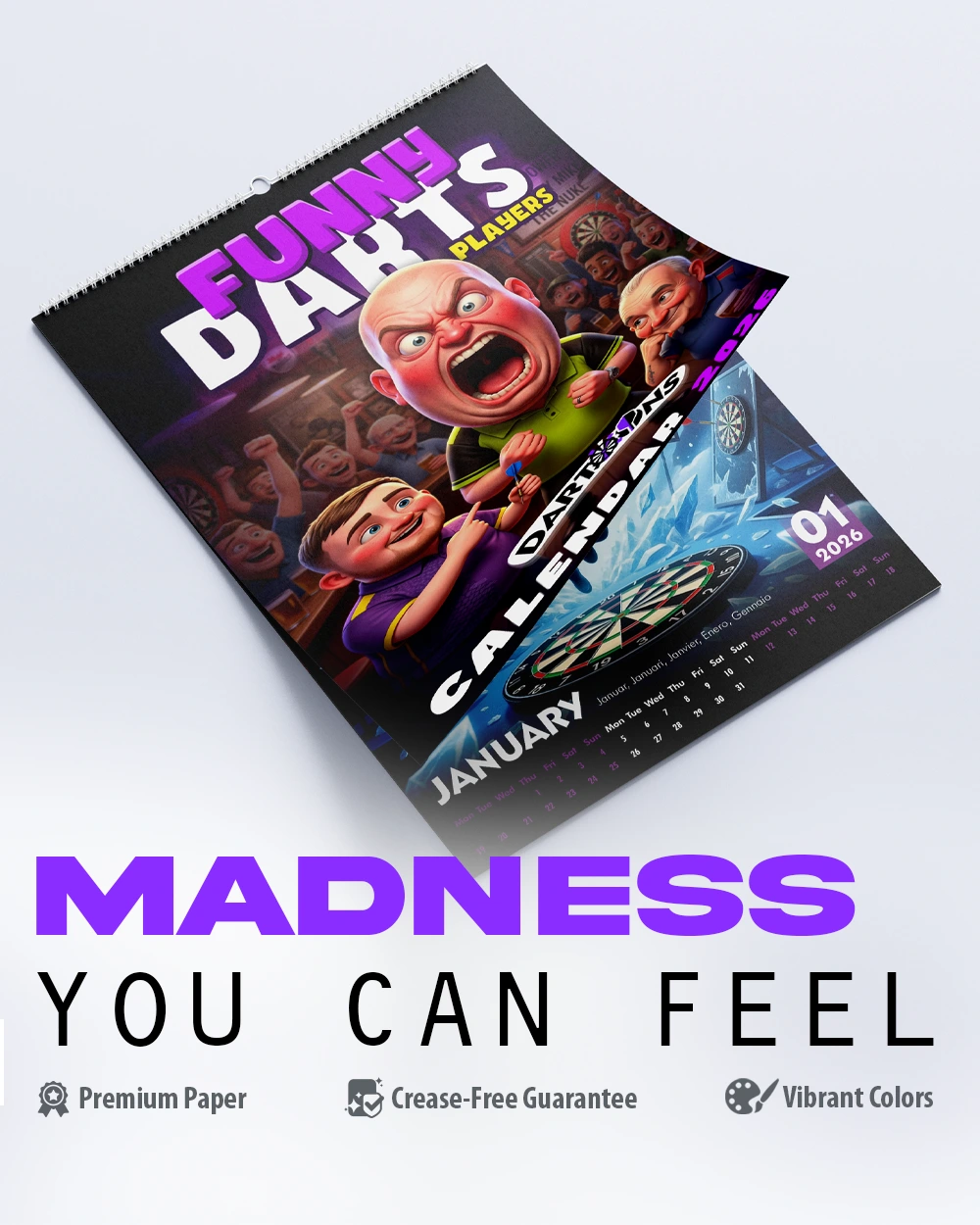 Funny Darts Players Art Calendar 2026