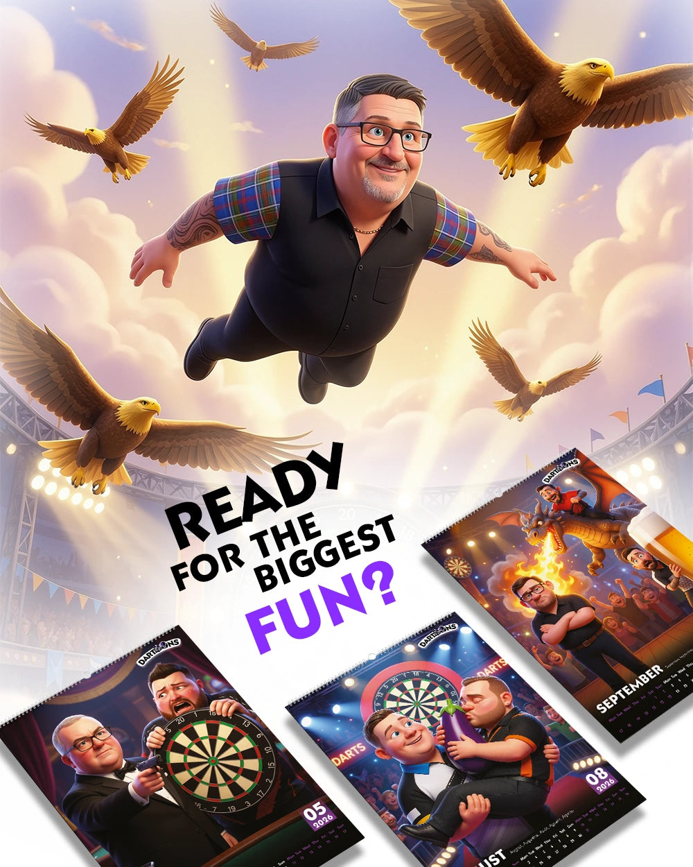 Funny Darts Players Art Calendar 2026