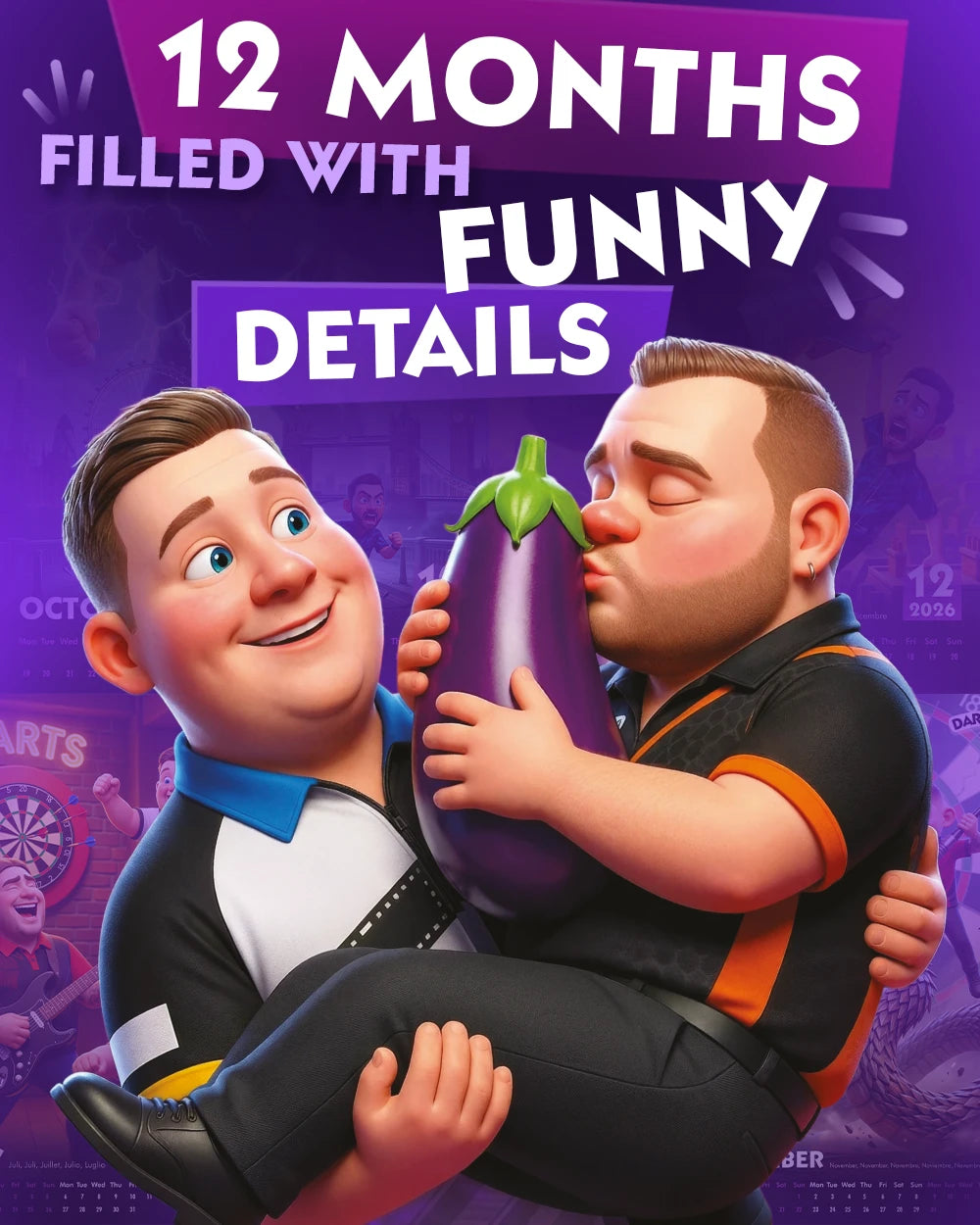 Funny Darts Players Art Calendar 2026